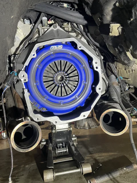 Clutch assembly exposed during drivetrain work.